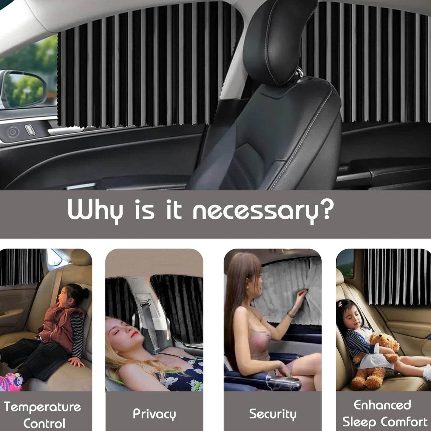 Curtain For Car Window Heat Sunshade Protection (4 Pcs With Curtain Hook Adhesive Tap Set) - warehousetech13