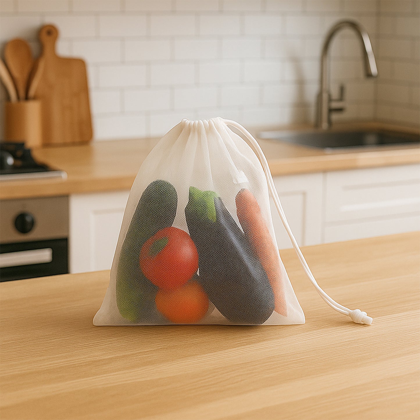 Reusable Transparent Drawstring Mesh Storage Bag (1 Pc) - warehousetech13