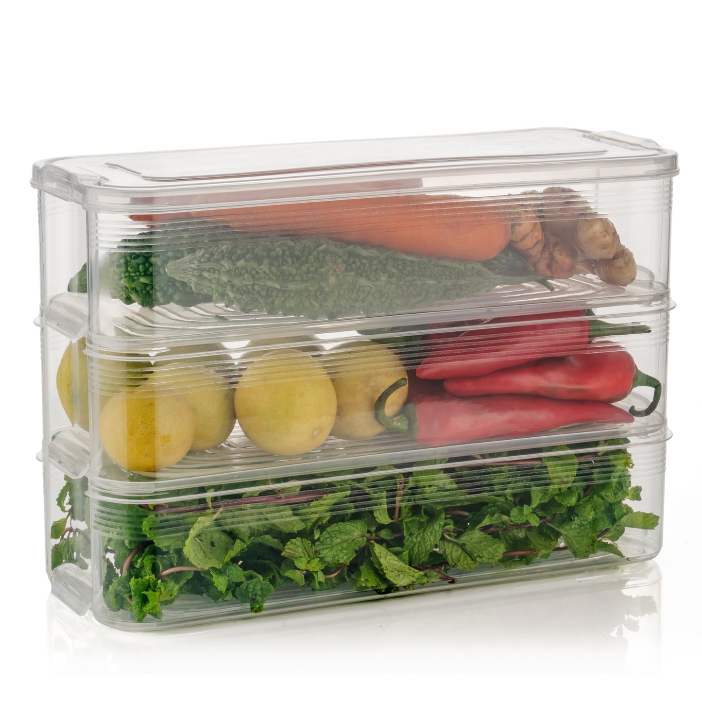 5595 3 Fridge Storage Container Fridge Organizer With Lid Stackable Fridge Storage Containers Plastic Freezer Storage Containers For Fish Meat Vegetables Fruits Pack Of 3pcs 1500ml Approx - warehousetech13