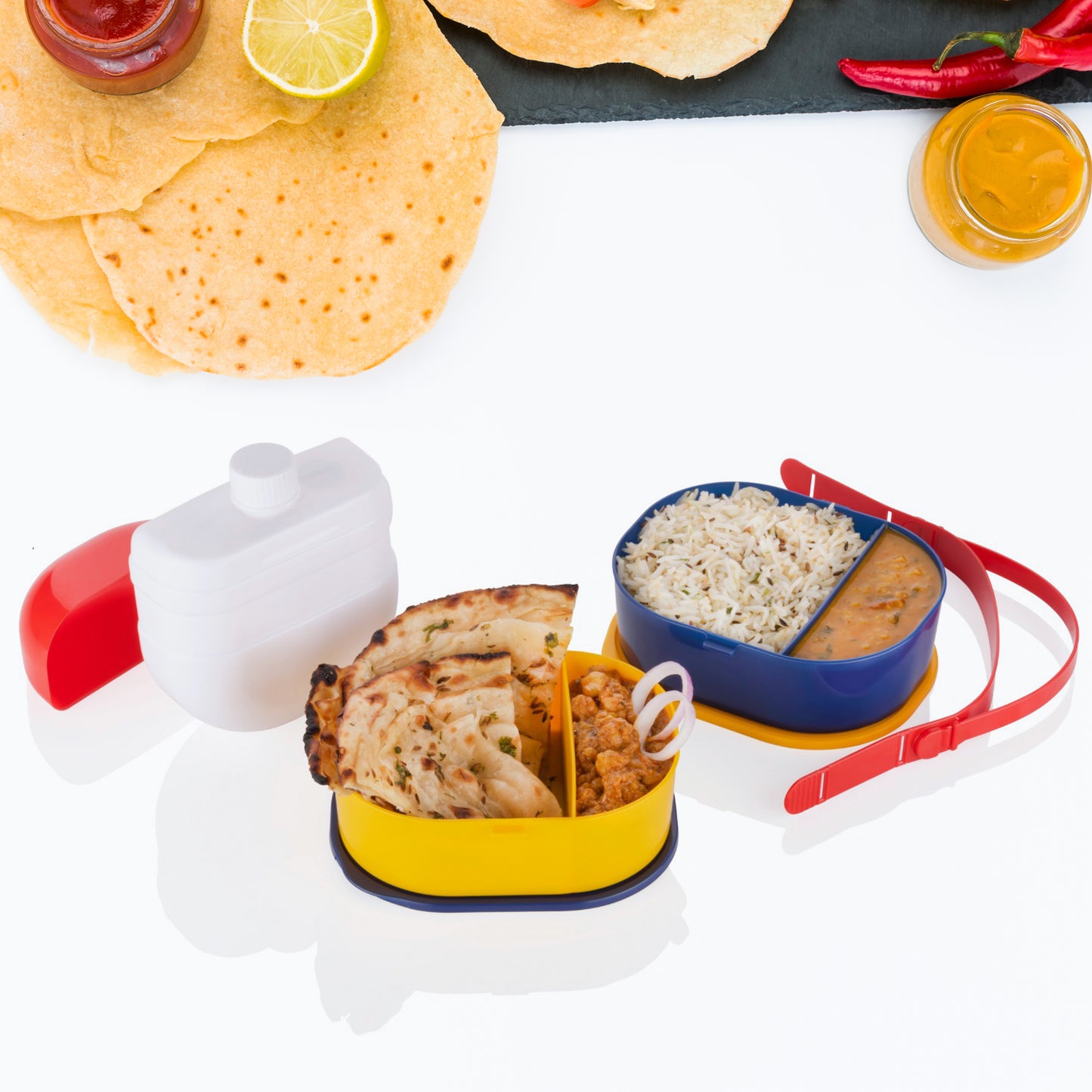 Mr. Chef Smart Lunch Box - Capsule Shape with Strap, Includes Water Bottle & Handle