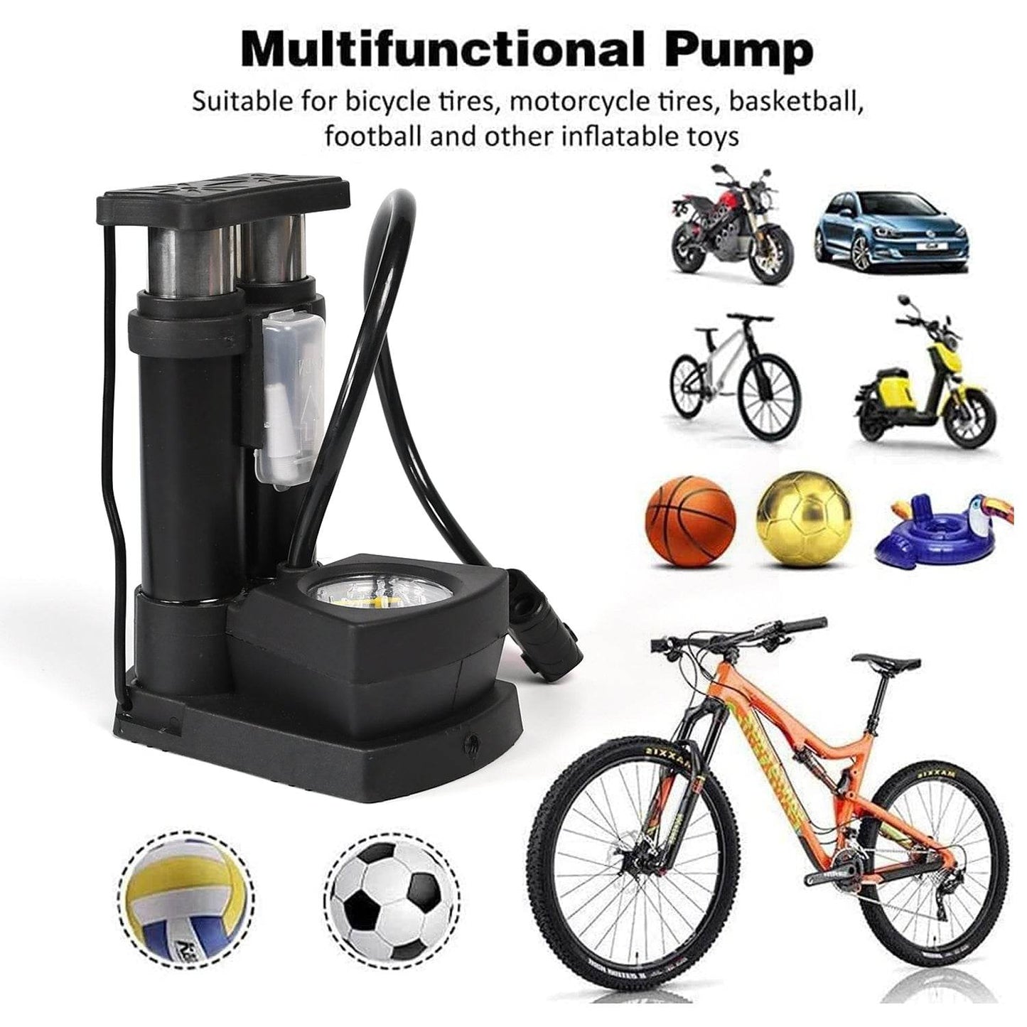 Portable Mini Bike Pumpcycle Pump Foot Activated With Gauge Floor Bicycle Pump Cycle Pump - warehousetech13
