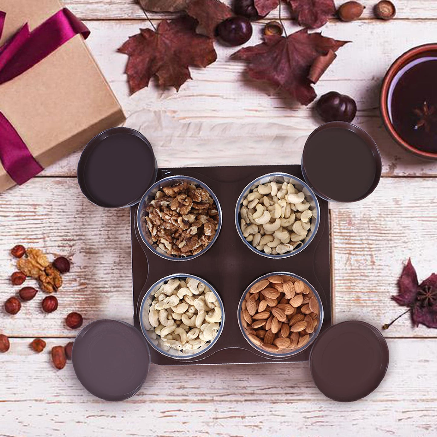 5550 Airtight Plastic 4 Pc Storage Container Set With Tray Dry Fruit Plastic Storage Container Tray Set With Lid Serving Tray For Kitchen - warehousetech13