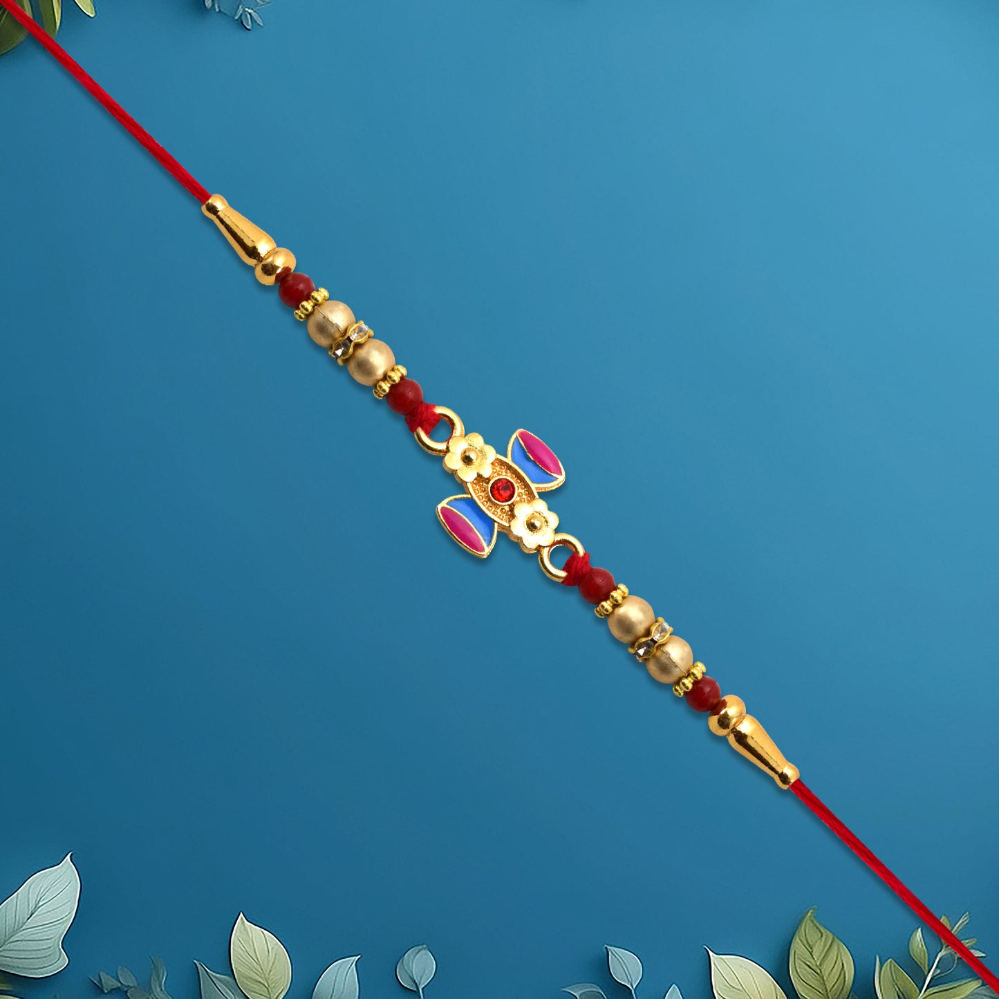 Damru Rakhi With Beads And Floral Detailing - warehousetech13