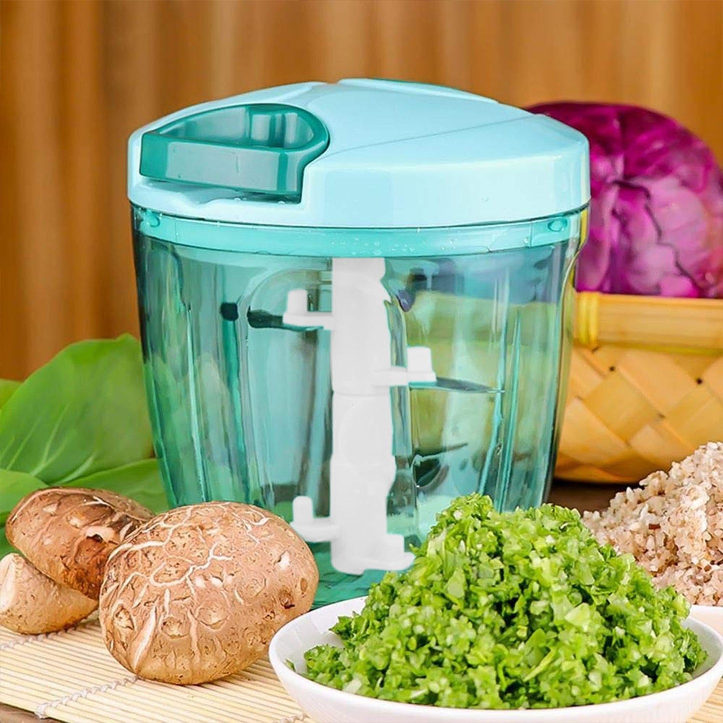 6 Blade 2in1 Manual Food Chopper Compact Powerful Hand Held Vegetable Chopper (1000ml) - warehousetech13