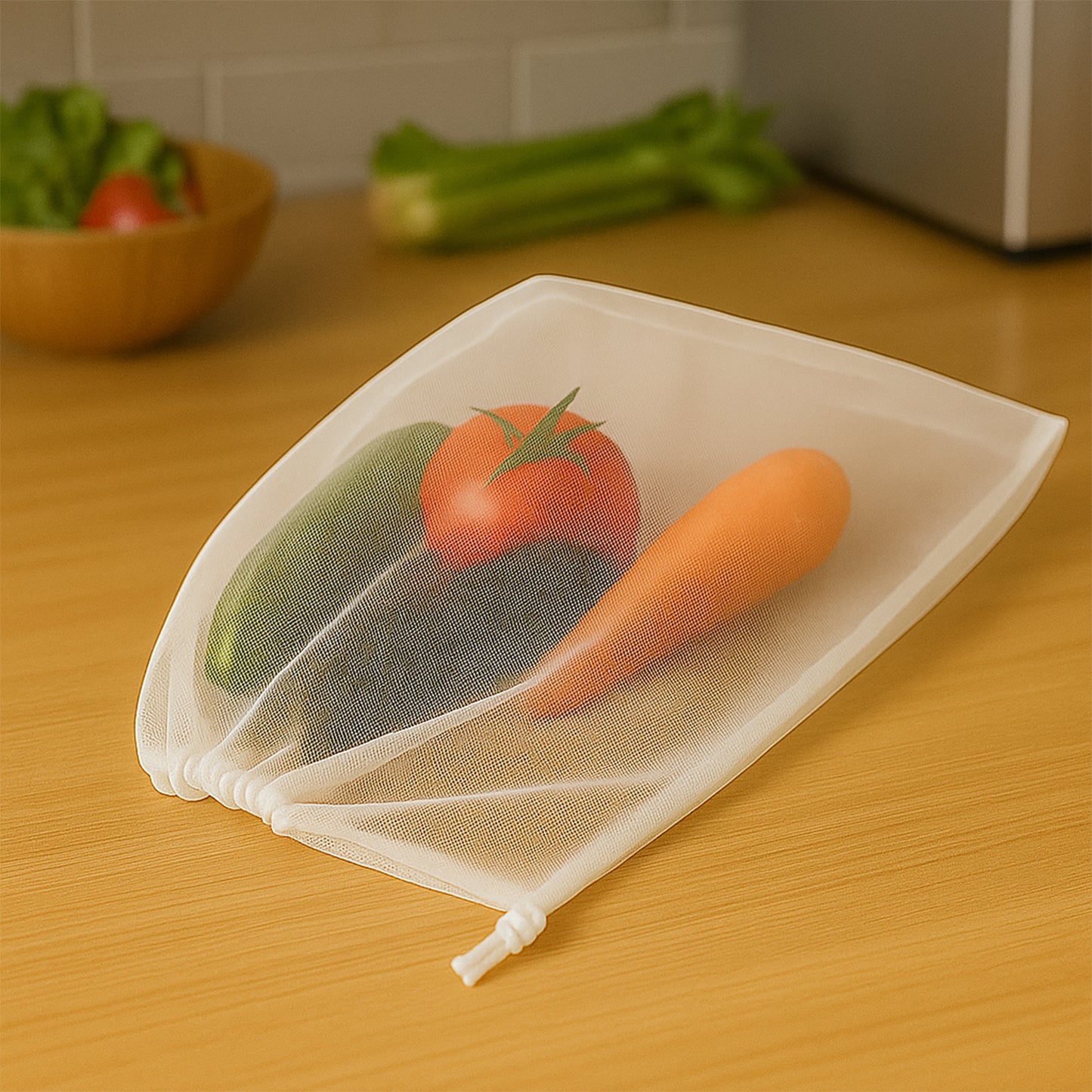 Reusable Transparent Drawstring Mesh Storage Bag (1 Pc) - warehousetech13
