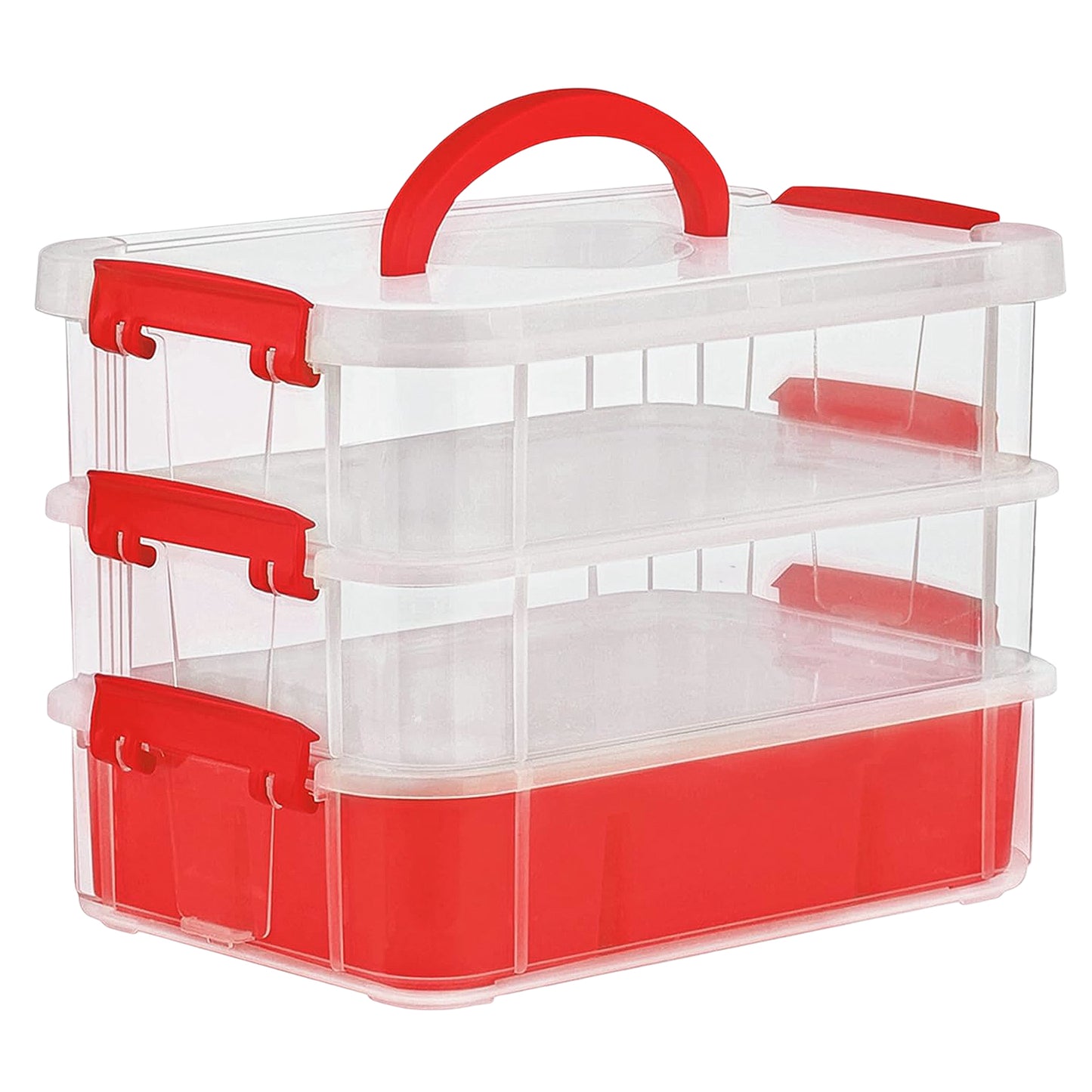 3-layer Multi-purpose Transparent Plastic Storage Carry Box With Handle - warehousetech13