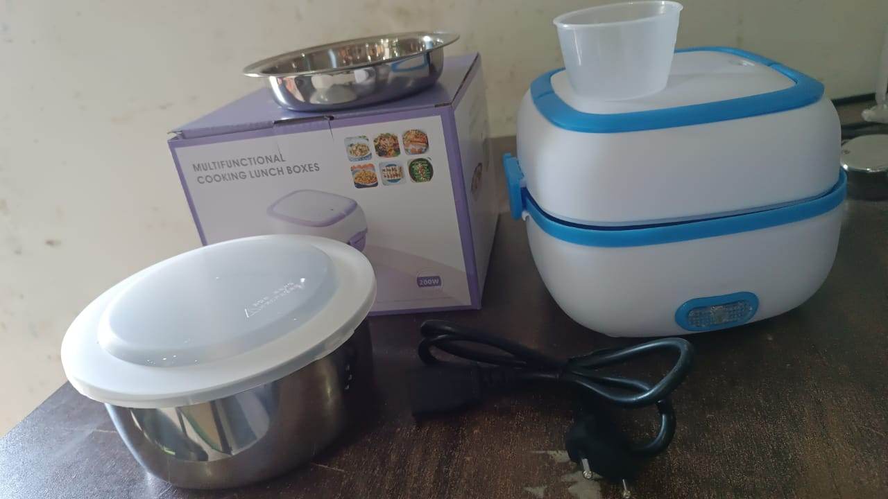 Electric Lunch Box 3 In 1 Food Heater Cooker Steamer With Stainless Steel Bowls (1 Set) - warehousetech13