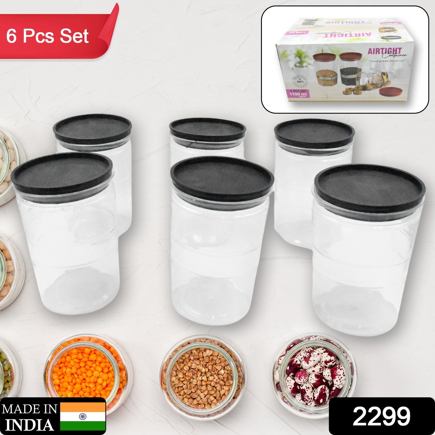 Air Tight Kitchen Storage Container For Rice Dal Atta Bpa-free Flour Cereals Snacks Stackable Modular Round. (Approx - 1100ml Set Of 6pcs) - warehousetech13