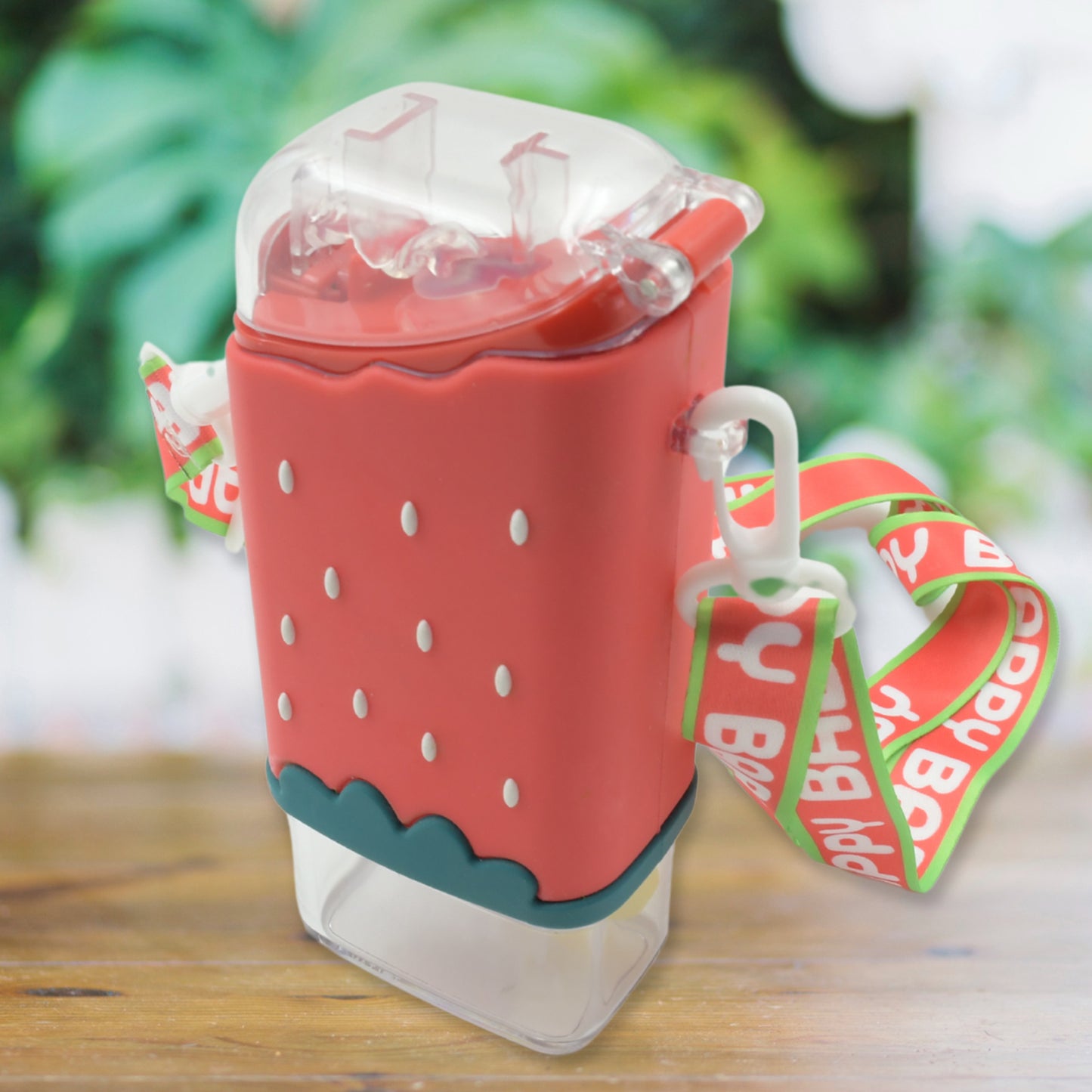 Portable Cute Water Bottle For Kids Unique Ice Cream Shape Plastic Kettle With Straw Adjustable Shoulder Strap Bpa Free Leakproof (300 Ml) - warehousetech13