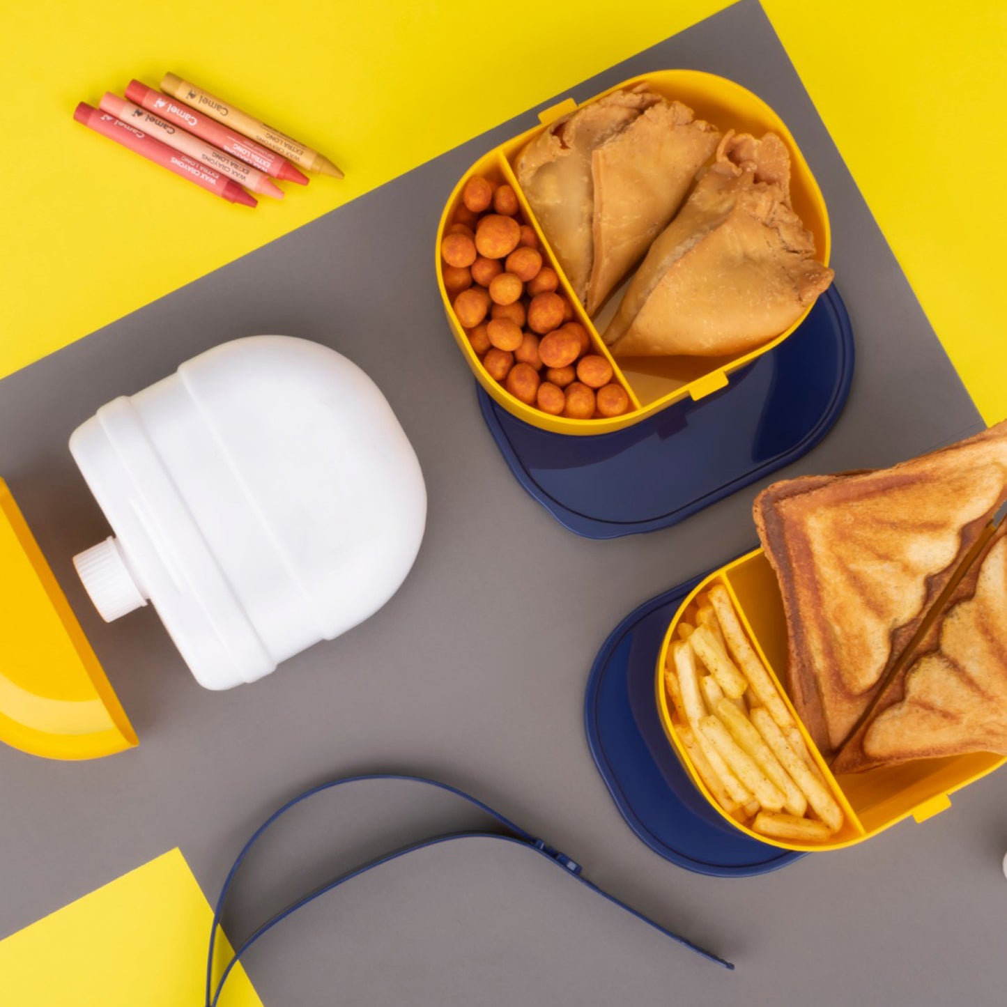 Mr. Chef Smart Lunch Box - Capsule Shape with Strap, Includes Water Bottle & Handle