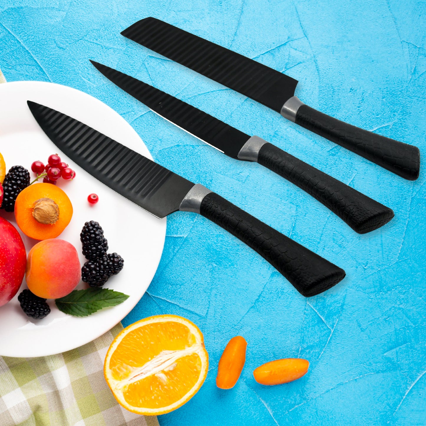 5629 6 Pieces Professional Kitchen Knife Set Meat Knife Chefs Knife With Non-slip Handle For Home Kitchen And Restaurant With Chef Peeler And Scissor (Stainless Steel 6 Pcs Set) - warehousetech13