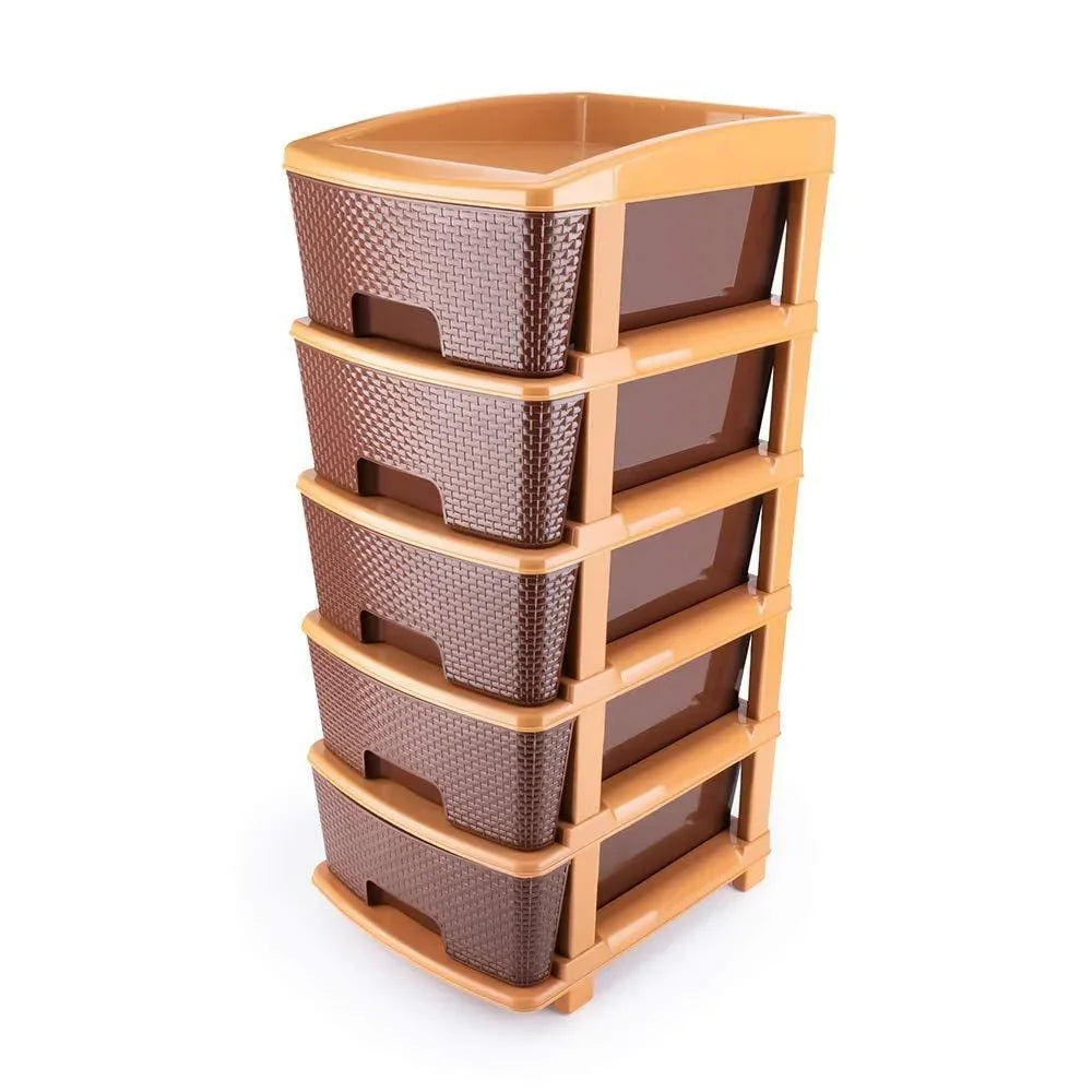 1151 5tier Plastic Modular Drawer System For Multiple Use (Brown Colour) - warehousetech13