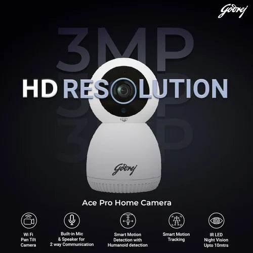 Godrej ACE PRO 3MP Wifi, 2 Way Audio, Smart Motion Tracking, Humanoid Detection, Alarm System Home Camera - warehousetech13