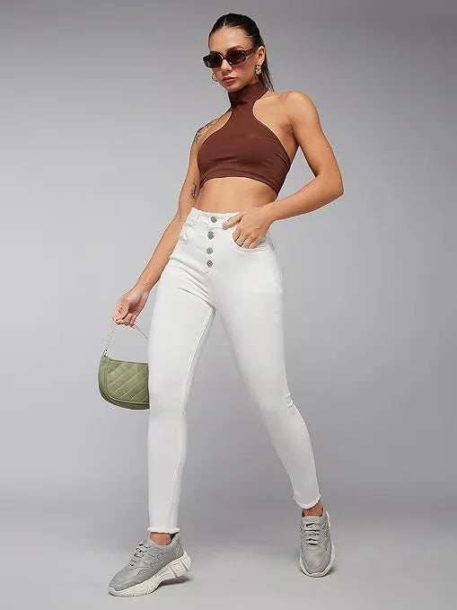 Women Skinny Regular Powder White Jeans - warehousetech13