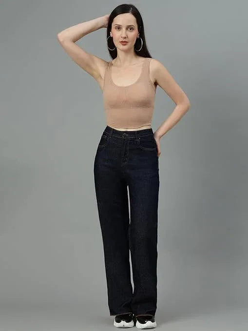 Womens High Rise Wide Dark Blue Jeans - warehousetech13