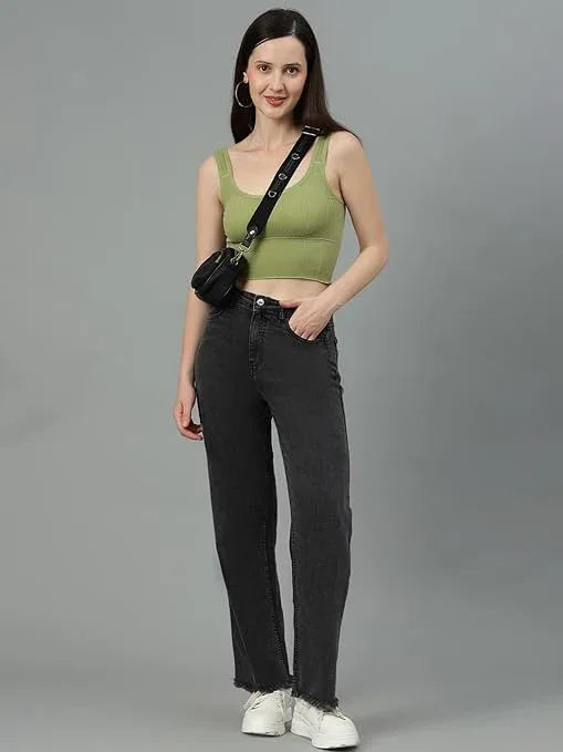 Womens High Rise Wide Jade Black Jeans - warehousetech13