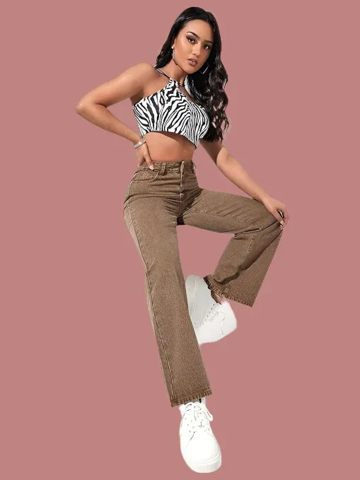 Womens High Rise Wide Brown Jeans - warehousetech13