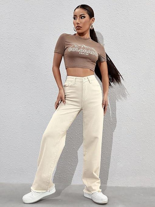 Womens High Rise Wide Off White Jeans - warehousetech13