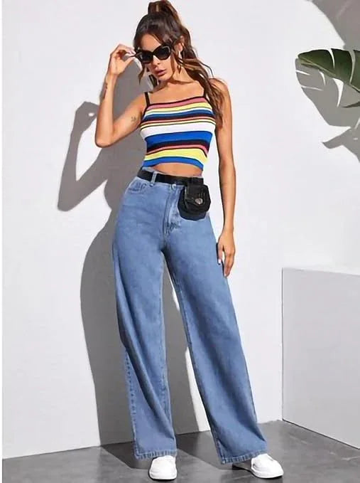 Womens High Rise Wide Fade Blue Jeans - warehousetech13