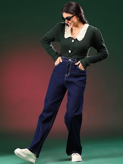 Women High Waisted Navy Blue Jeans - warehousetech13