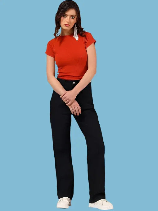 Women High Waisted Dark Black Jeans - warehousetech13