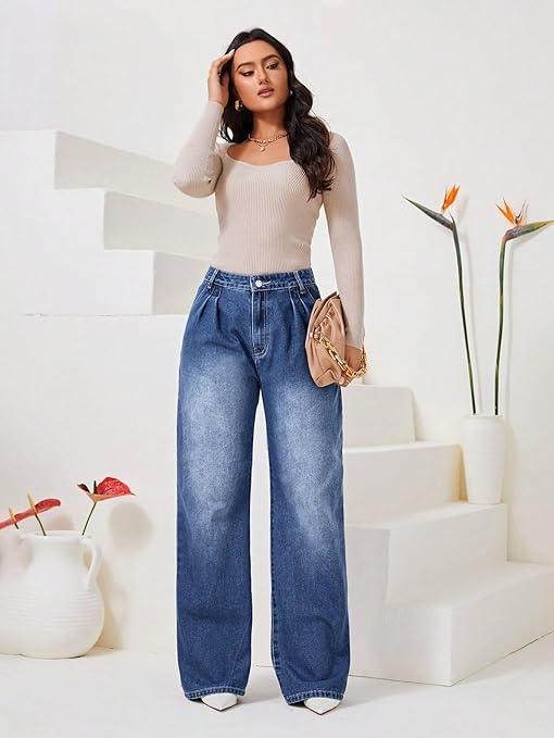 Women High Waisted Faded Blue Jeans - warehousetech13