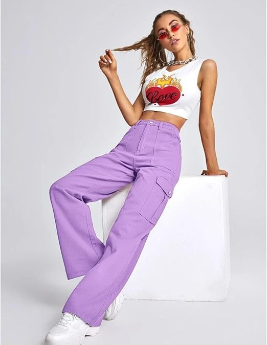 Women High Waist Cargo Jeans - warehousetech13