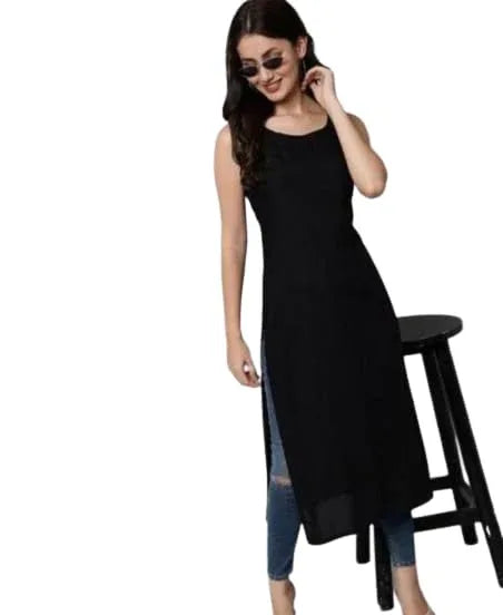 Black Women Sleeveless Straight Kurti - warehousetech13