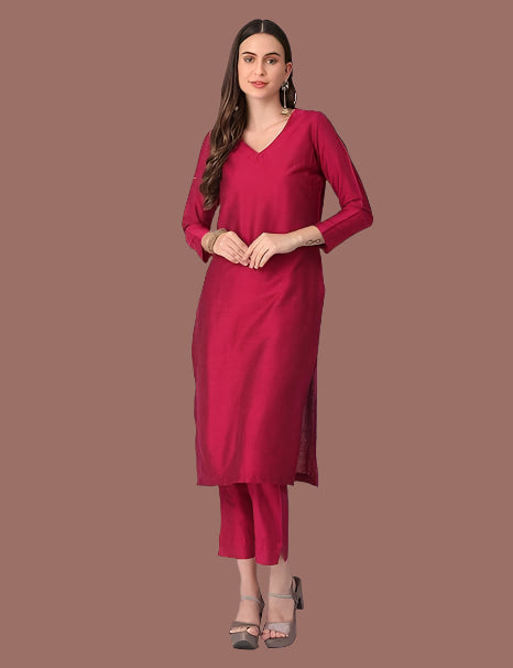 Pink Women Cotton Blend Regular Kurta Set - warehousetech13