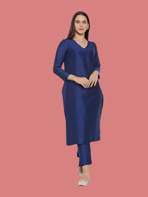 Blue Women Cotton Blend Regular Kurta Set - warehousetech13