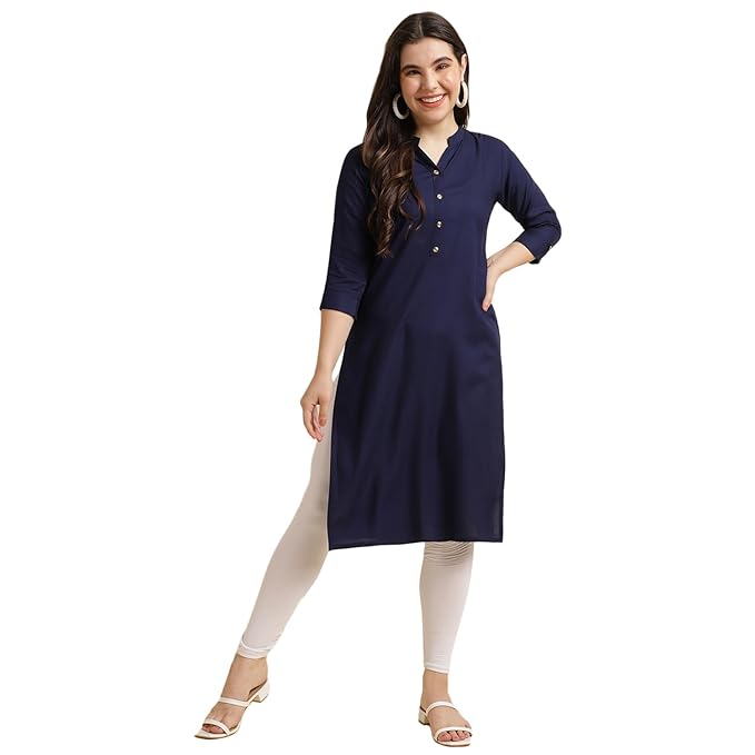 Stylish Navy Women Rayon Straight Kurti - warehousetech13