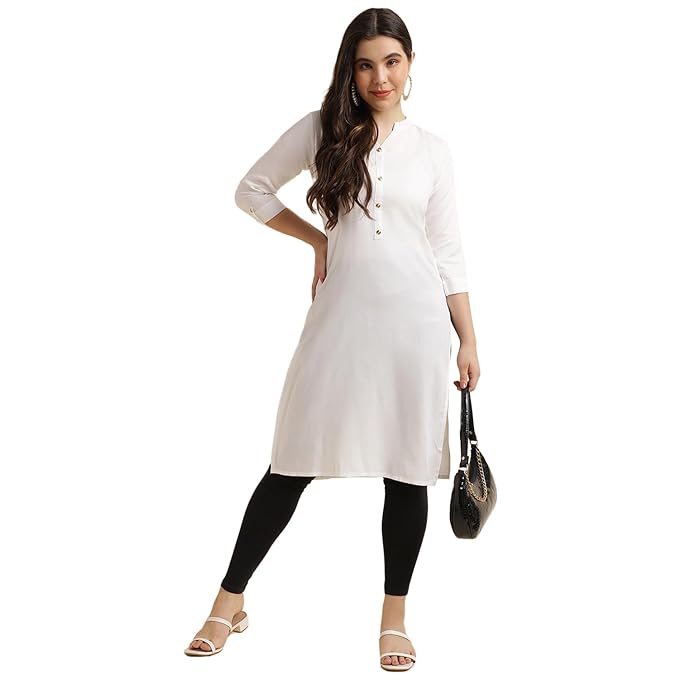 Elegant White Women Rayon Straight Kurti - warehousetech13