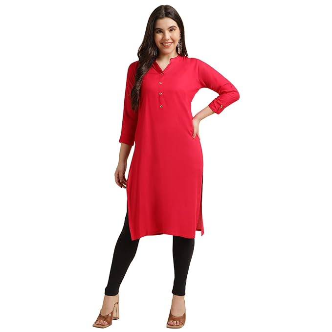 Classy Red Women Rayon Straight Kurti - warehousetech13