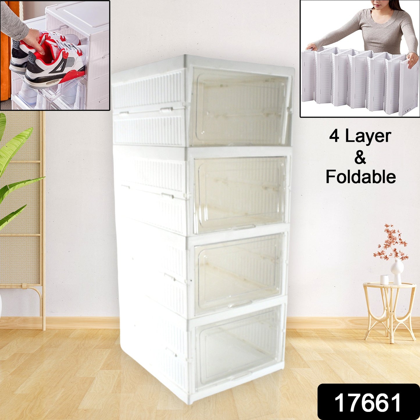 Stackable Multifunctional Storage For Clothes Foldable Drawer Shelf Basket Utility Cart Rack Storage Organizer Cart For Kitchen Pantry Closet Bedroom Bathroom Laundry (4 Layer 1 Pc) - warehousetech13