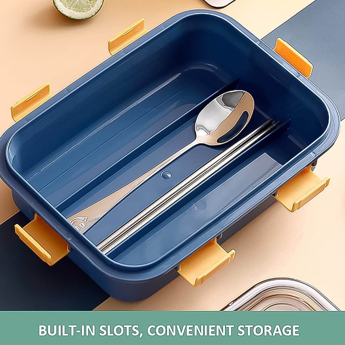 Lunch Box With A Spoon And A Pair Of Chopsticks (1 Set) 3 Compartment Transparent Stainless Steel - warehousetech13
