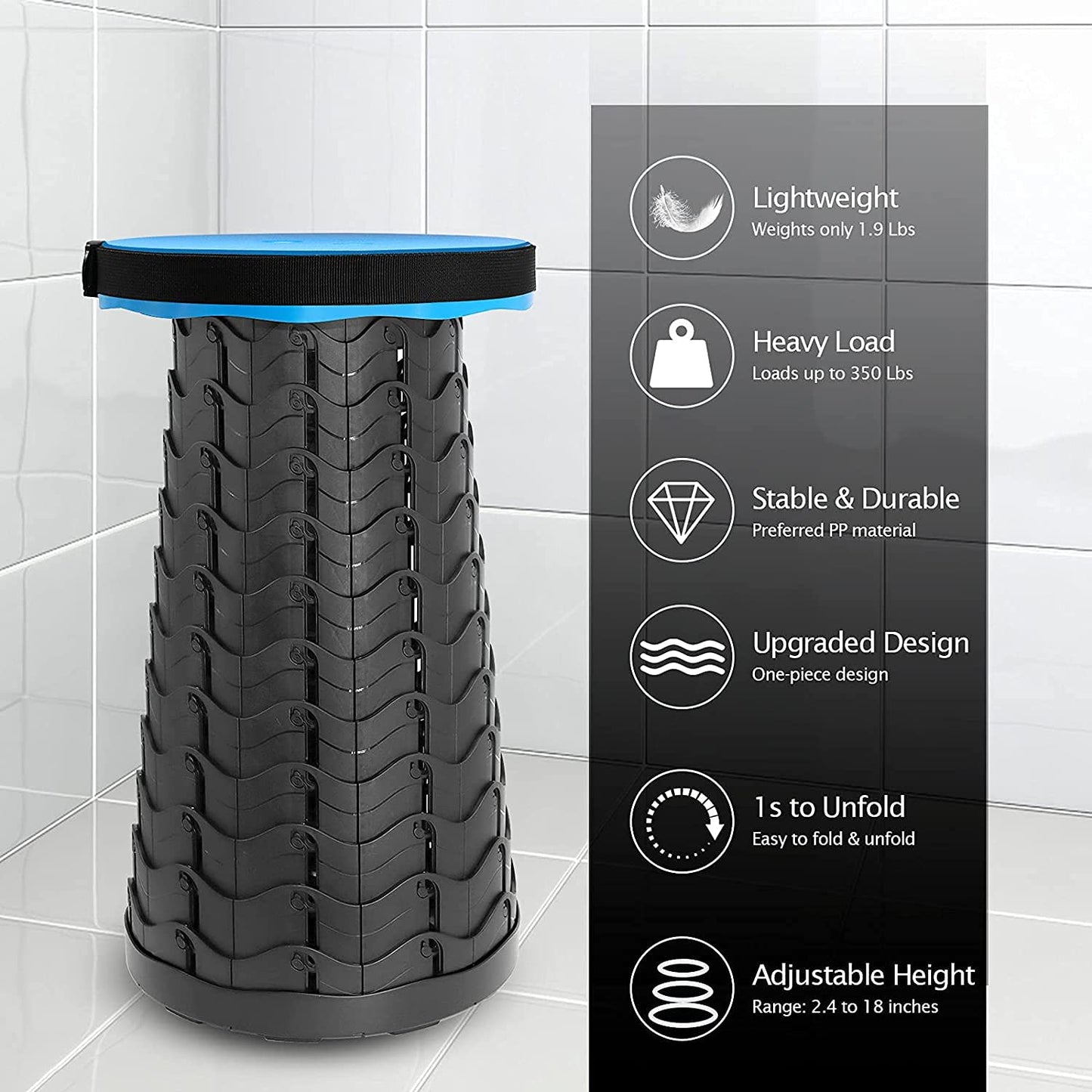 Foldable Height Adjusting Stool Space Saving Telescopic Stool - warehousetech13