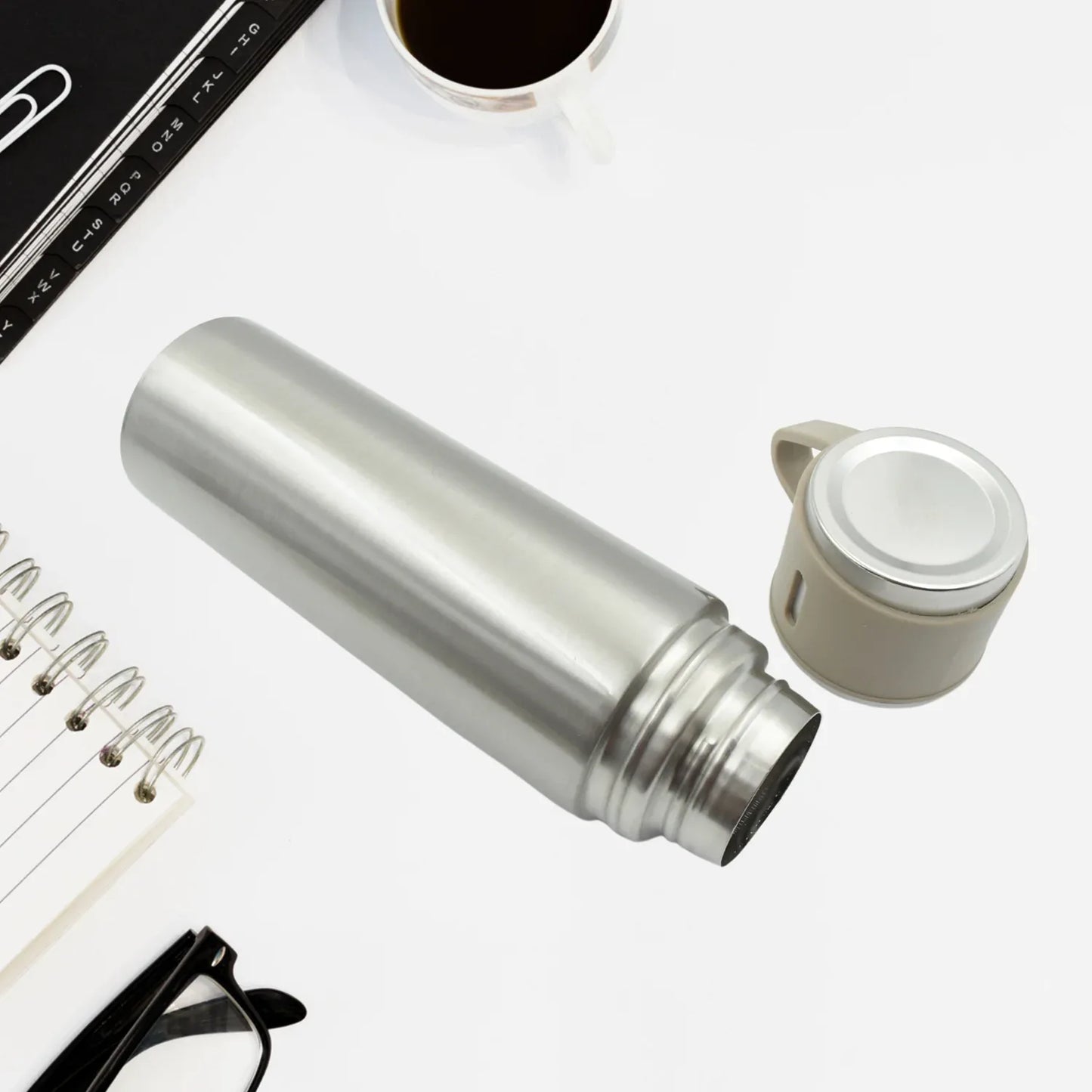 Stainless Steel Vacuum Flask Set With 3 Steel Cups Combo For Coffee Hot Drink And Cold Water Flask Ideal Gifting Travel Friendly Latest Flask Bottle. (500ml) - warehousetech13