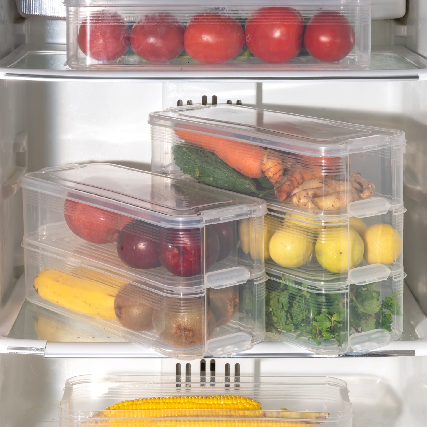 5595 3 Fridge Storage Container Fridge Organizer With Lid Stackable Fridge Storage Containers Plastic Freezer Storage Containers For Fish Meat Vegetables Fruits Pack Of 3pcs 1500ml Approx - warehousetech13