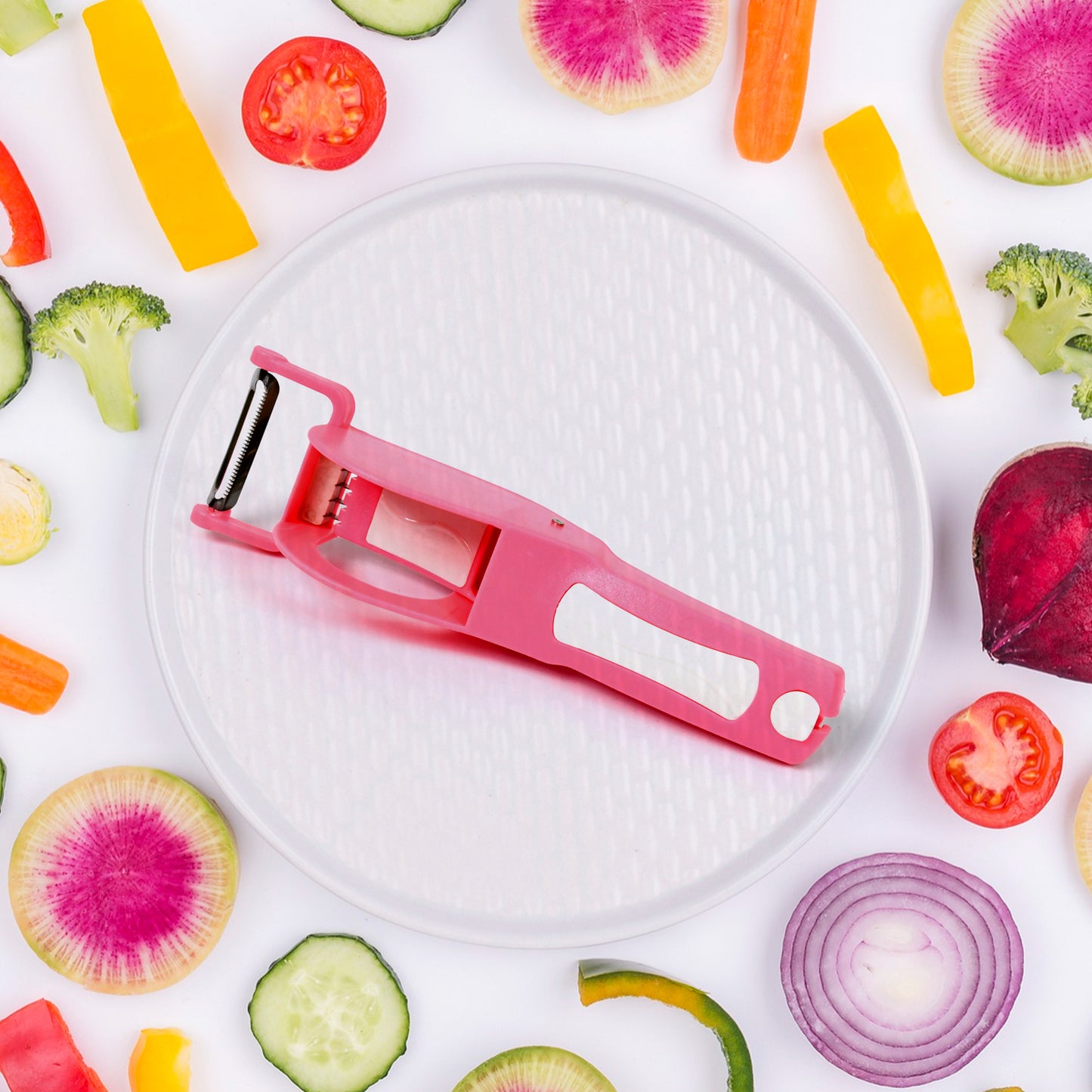 Plastic 2 In 1 Vegetable Fruit Multi Cutter 5 Blade Vegetable Cutter With Peeler (1 Pc Multicolor) - warehousetech13