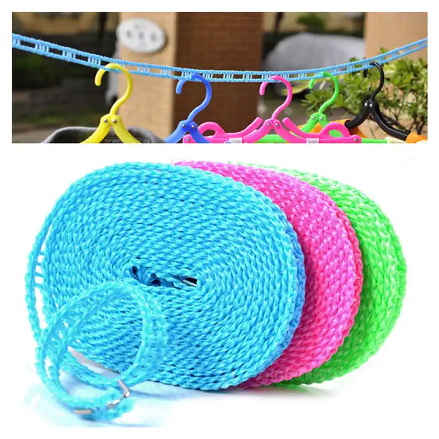 8861 3 Meters Windprood Anti-slip Clothes Washing Line Drying Nylon Rope With Hooks Durable Camping Clothesline Portable Clothes Drying Line Indoor Outdoor Laundry Storage For Travel Home Use (3 Mtr.) - warehousetech13