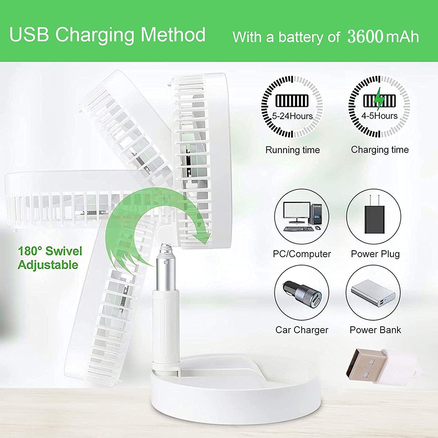 Telescopic Electric Desktop Fan Height Adjustable Foldable Portable For Travelcarry Silent Table Top Personal Fan For Bedside Office Table (Battery Not Include) - warehousetech13