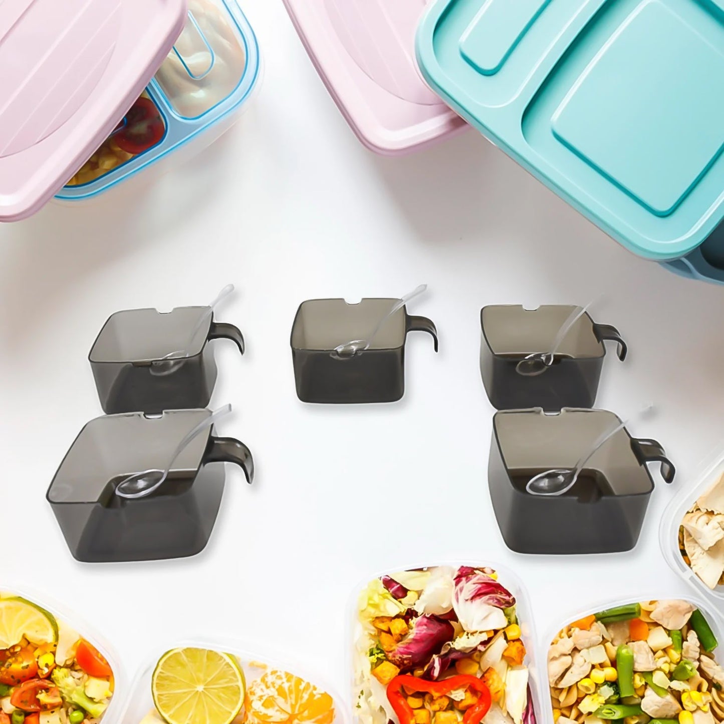 Rotating Spice Jars Vertical Rotatable Seasoning Box 5 Section Tier With 5 Spoon (1 Set) - warehousetech13