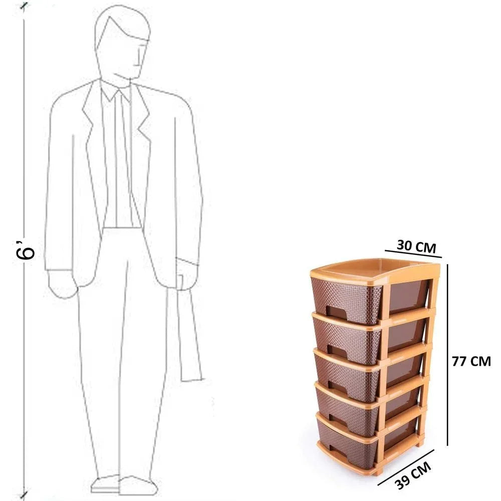 1151 5tier Plastic Modular Drawer System For Multiple Use (Brown Colour) - warehousetech13