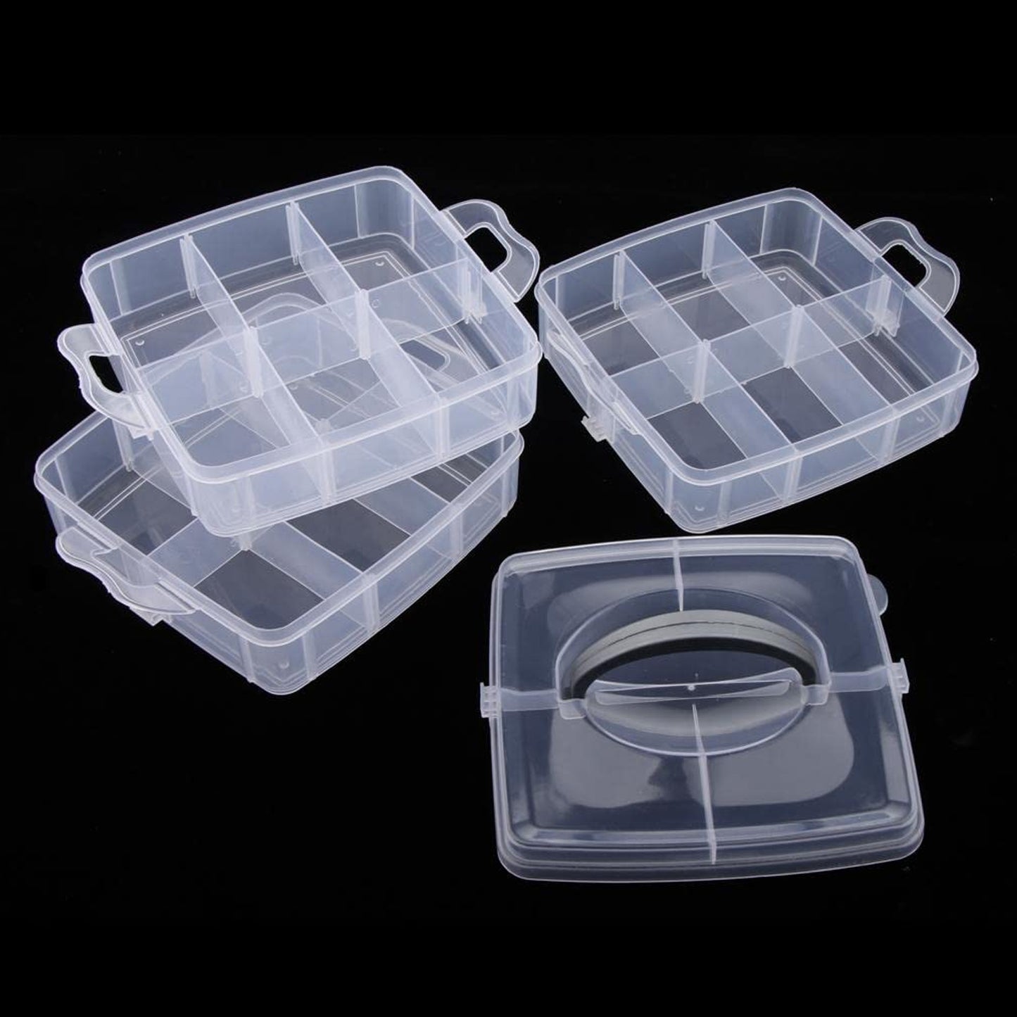 3-tier 18 Sections Transparent Stackable Adjustable Compartment Slot Plastic Craft Storage Box - warehousetech13