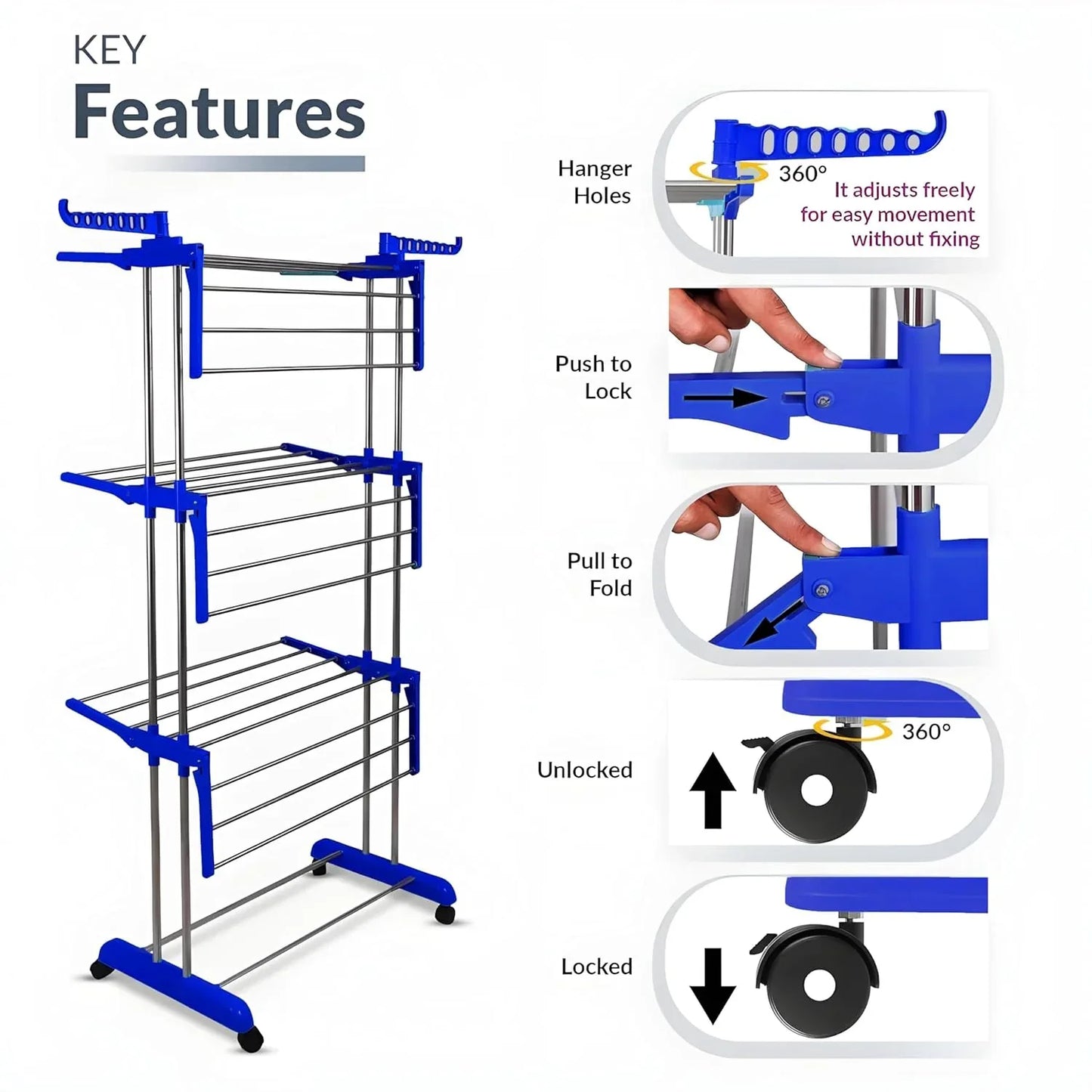 Foldable Stainless Steel Clothes Drying Stand Rack - warehousetech13