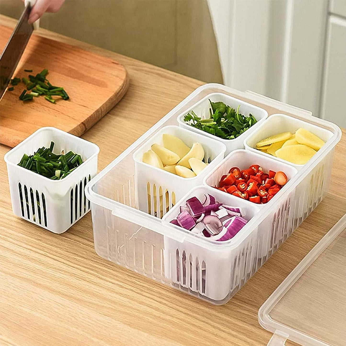 Fridge Storage Boxes Freezer Storage Containers Container For Kitchen Storage Set Storage In Kitchen Vegetable Storage Draining Crisper Refrigerator Food Box (1 Pc) - warehousetech13