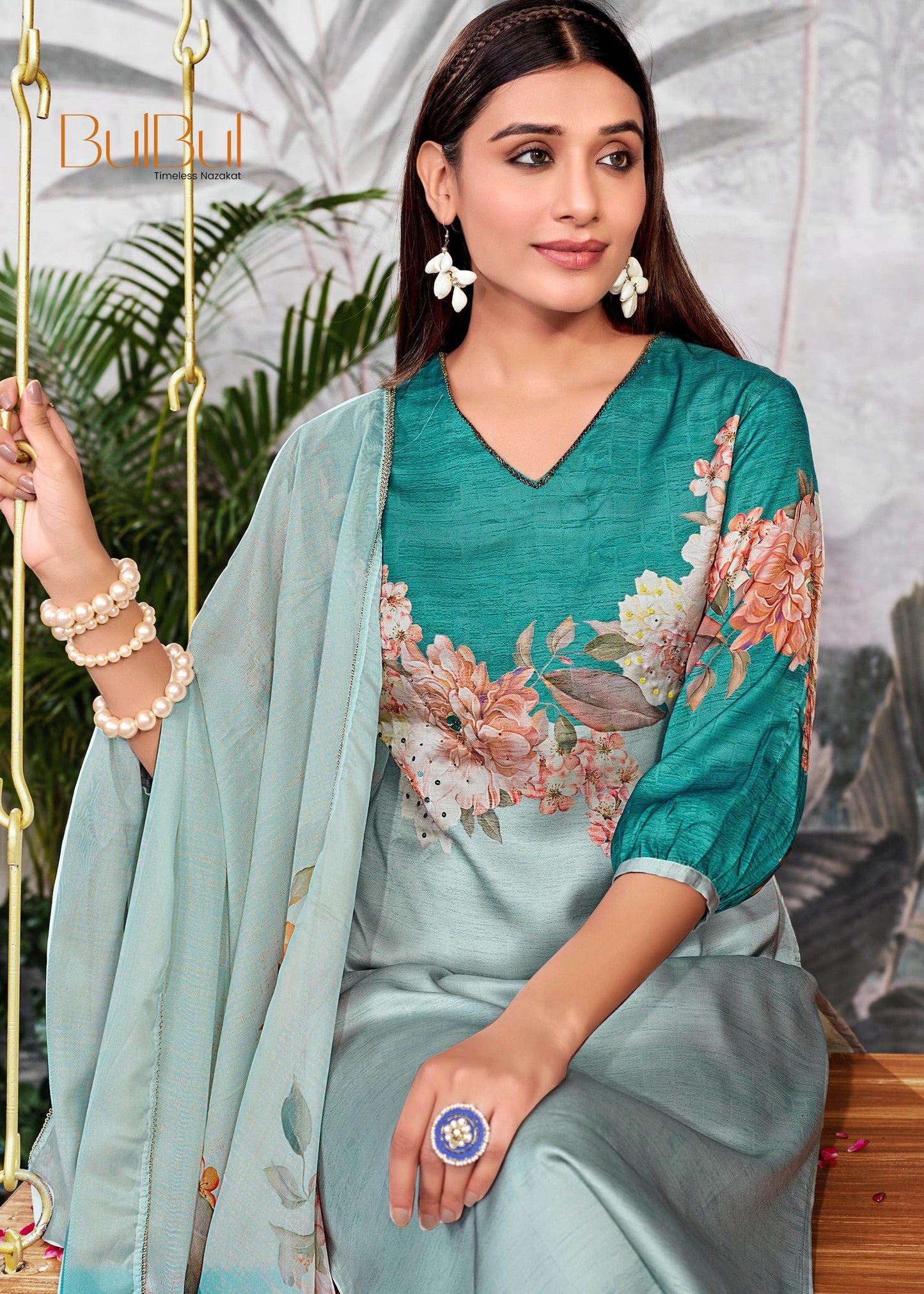 Elegant Tasneem Silk Teal & Peach Kurta Set with Dupatta – Festive Party Wear Outfit for Women