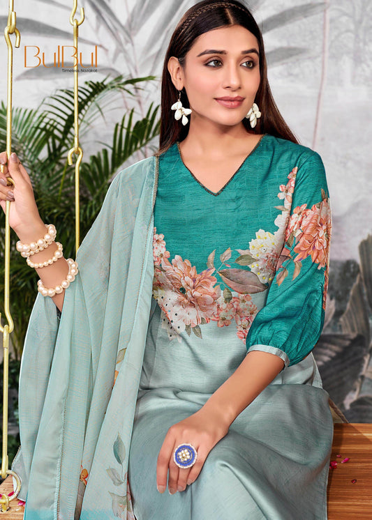 Elegant Tasneem Silk Teal & Peach Kurta Set with Dupatta – Festive Party Wear Outfit for Women