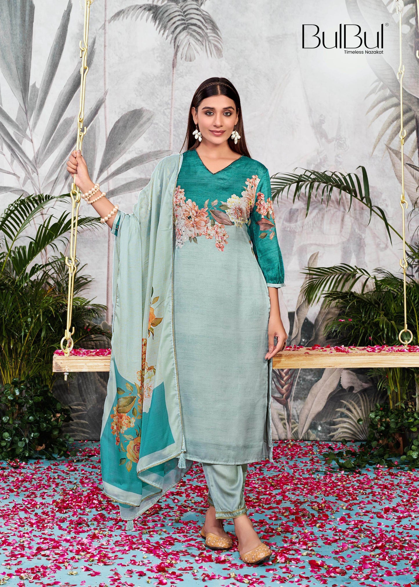 Elegant Tasneem Silk Teal & Peach Kurta Set with Dupatta – Festive Party Wear Outfit for Women