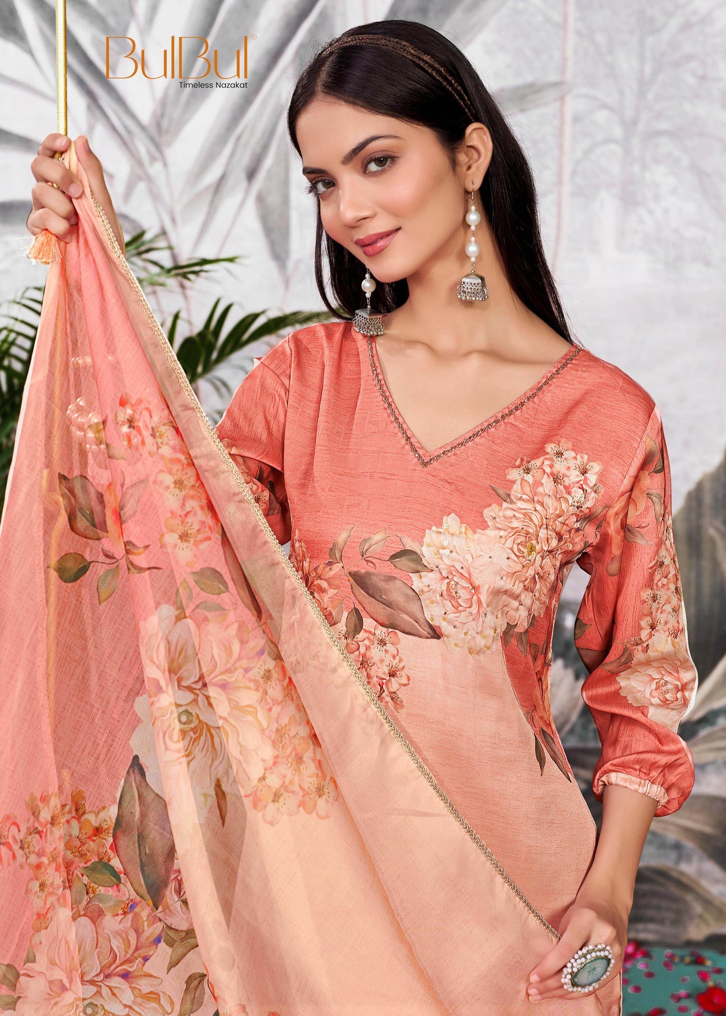 Elegant Tasneem Silk Teal & Peach Kurta Set with Dupatta – Festive Party Wear Outfit for Women